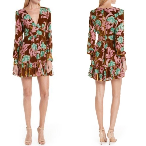 Saloni Pia Velvet Devore Dress Paradise Azalea